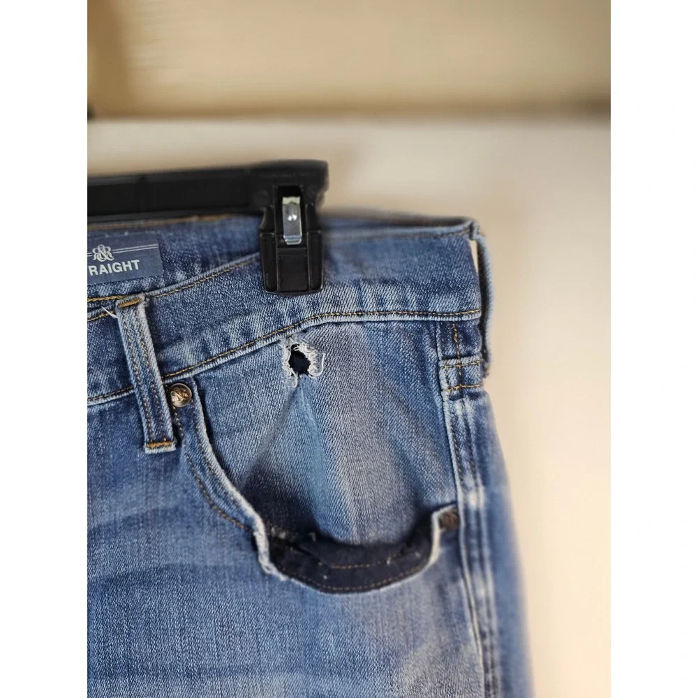 Rock & Republic Mens Straight Leg Jeans Blue Medium Wash Distressed 38x32
